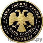 Реверс 1000 рублей 2008 года ММД Вулканы Камчатки