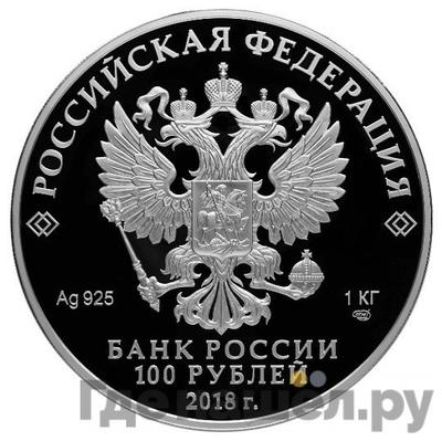 Реверс 100 рублей 2018 года СПМД Города и территории – символы для банкнот
