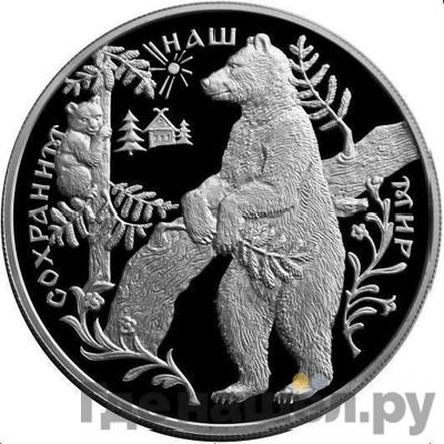 Аверс 25 рублей 1997 года ММД Сохраним наш мир Бурый медведь