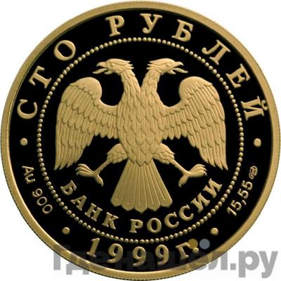 Реверс 100 рублей 1999 года СПМД Русские исследователи Центральной Азии Н.М. Пржевальский
