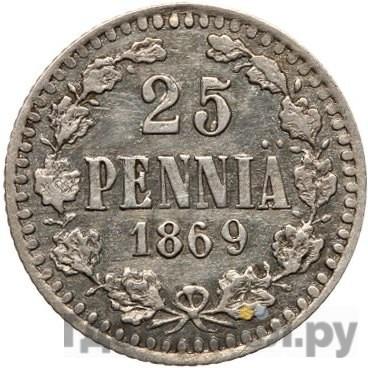 Аверс 25 пенни 1869 года S Для Финляндии