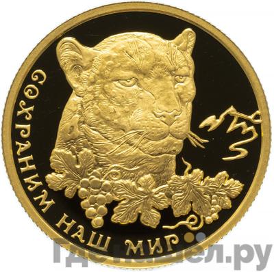 Аверс 50 рублей 2011 года ММД Сохраним наш мир переднеазиатский леопард