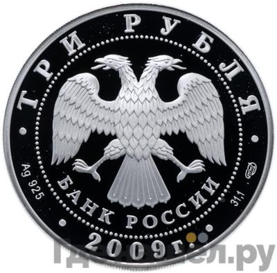 Реверс 3 рубля 2009 года СПМД 300-летие Полтавской битвы
