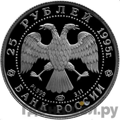 Реверс 25 рублей 1995 года ЛМД Платина Спящая красавица