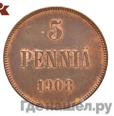 Аверс 5 пенни 1908 года Для Финляндии