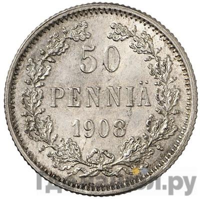 Аверс 50 пенни 1908 года L Для Финляндии