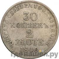 30 копеек - 2 злотых 1840 года