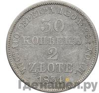 30 копеек - 2 злотых 1834 года МW Русско-Польские