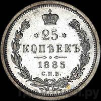 25 копеек 1885 года СПБ АГ