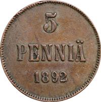 5 пенни 1892 года  Для Финляндии