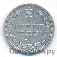 10 копеек 1863 года СПБ АБ