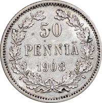 50 пенни 1908 года L Для Финляндии