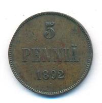 5 пенни 1892 года  Для Финляндии