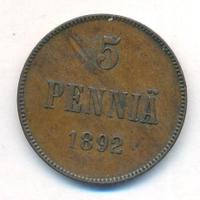5 пенни 1892 года  Для Финляндии
