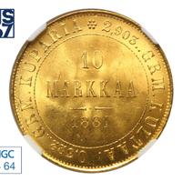 10 марок 1881 года S Для Финляндии