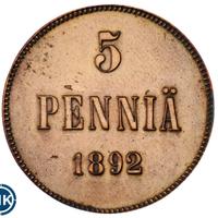 5 пенни 1892 года  Для Финляндии