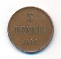 5 пенни 1908 года  Для Финляндии