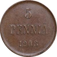 5 пенни 1908 года  Для Финляндии