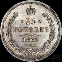 25 копеек 1863 года СПБ АБ