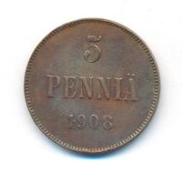 5 пенни 1908 года  Для Финляндии