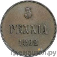5 пенни 1892 года  Для Финляндии