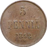 5 пенни 1892 года  Для Финляндии