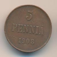 5 пенни 1908 года  Для Финляндии