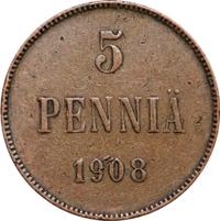 5 пенни 1908 года  Для Финляндии