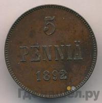 5 пенни 1892 года  Для Финляндии