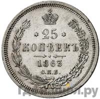 25 копеек 1863 года СПБ АБ