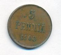 5 пенни 1908 года  Для Финляндии