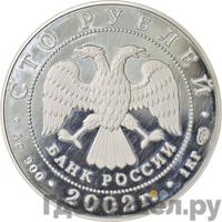 100 рублей 2002 года СПМД Серебро