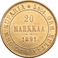 20 марок 1891 года L Для Финляндии
