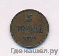 5 пенни 1892 года  Для Финляндии