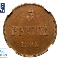 5 пенни 1908 года  Для Финляндии