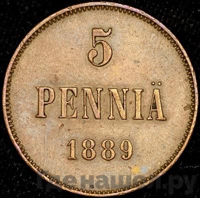 Аверс 5 пенни 1889 года Для Финляндии
