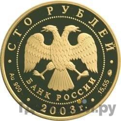 Реверс 100 рублей 2003 года ММД Петрозаводск Окно в Европу