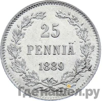 Аверс 25 пенни 1889 года L Для Финляндии
