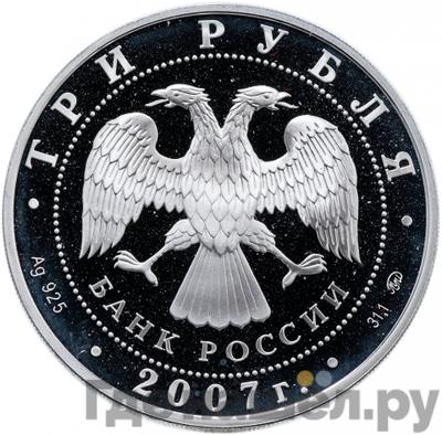Реверс 3 рубля 2007 года ММД Лунный календарь кабан
