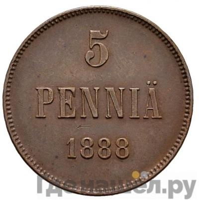 Аверс 5 пенни 1888 года Для Финляндии