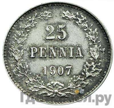 Аверс 25 пенни 1907 года L Для Финляндии