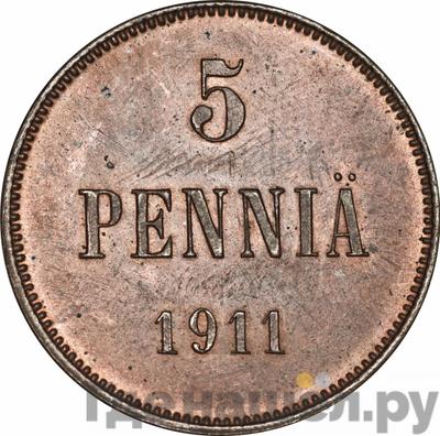 Аверс 5 пенни 1911 года Для Финляндии