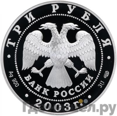 Реверс 3 рубля 2003 года СПМД Выборг Окно в Европу