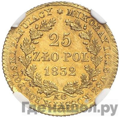 Реверс 25 злотых 1832 года KG Для Польши