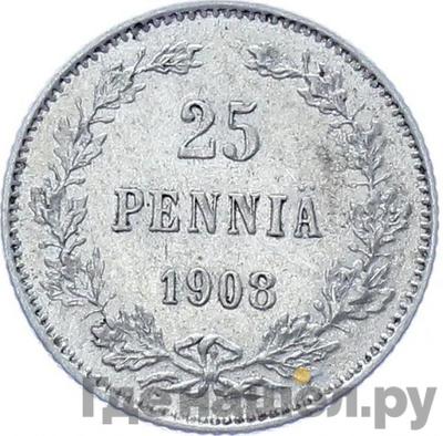 Аверс 25 пенни 1908 года L Для Финляндии