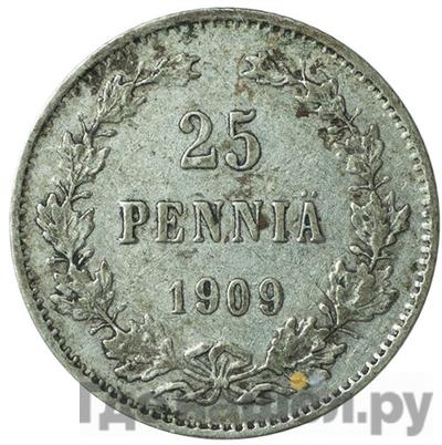 Аверс 25 пенни 1909 года L Для Финляндии