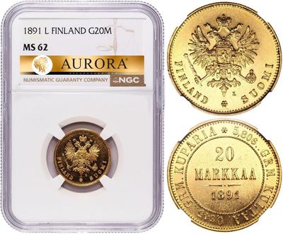 20 марок 1891 года L Для Финляндии