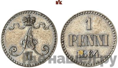 1 пенни 1864 года  Для Финляндии