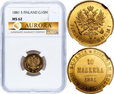 10 марок 1881 года S Для Финляндии