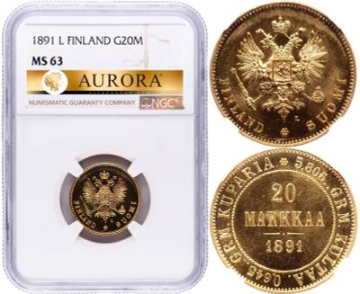 20 марок 1891 года L Для Финляндии